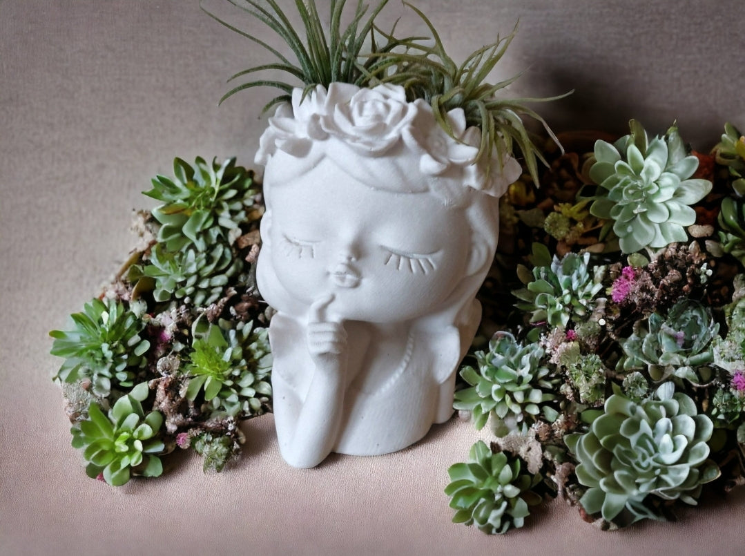 Raysin Vase, Blumenmädchen, Blumenvase, Mädchenkopf, Muttertag, Dekofigur, Trockenblumen, Wohndeko, Fensterdeko, Tischdeko - Makrameelilifee