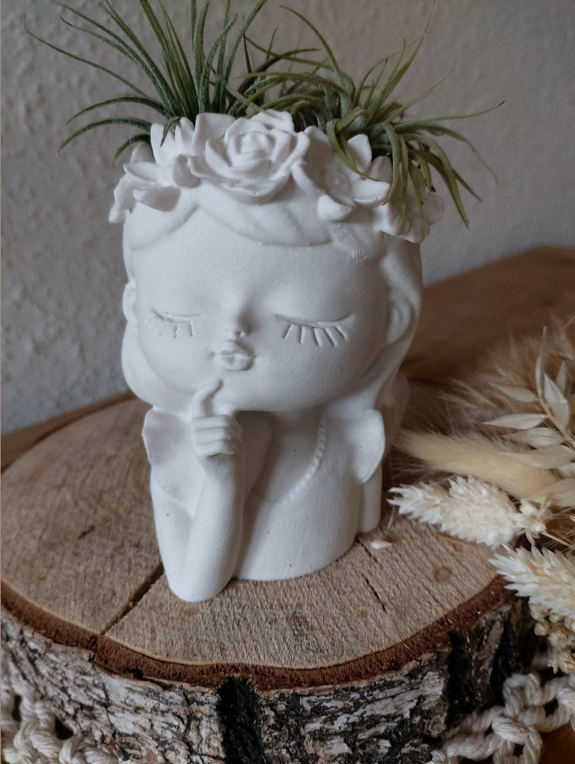 Raysin Vase, Blumenmädchen, Blumenvase, Mädchenkopf, Muttertag, Dekofigur, Trockenblumen, Wohndeko, Fensterdeko, Tischdeko - Makrameelilifee