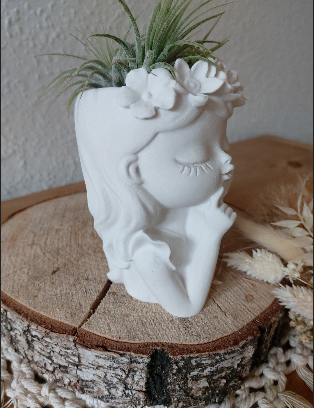 Raysin Vase, Blumenmädchen, Blumenvase, Mädchenkopf, Muttertag, Dekofigur, Trockenblumen, Wohndeko, Fensterdeko, Tischdeko - Makrameelilifee