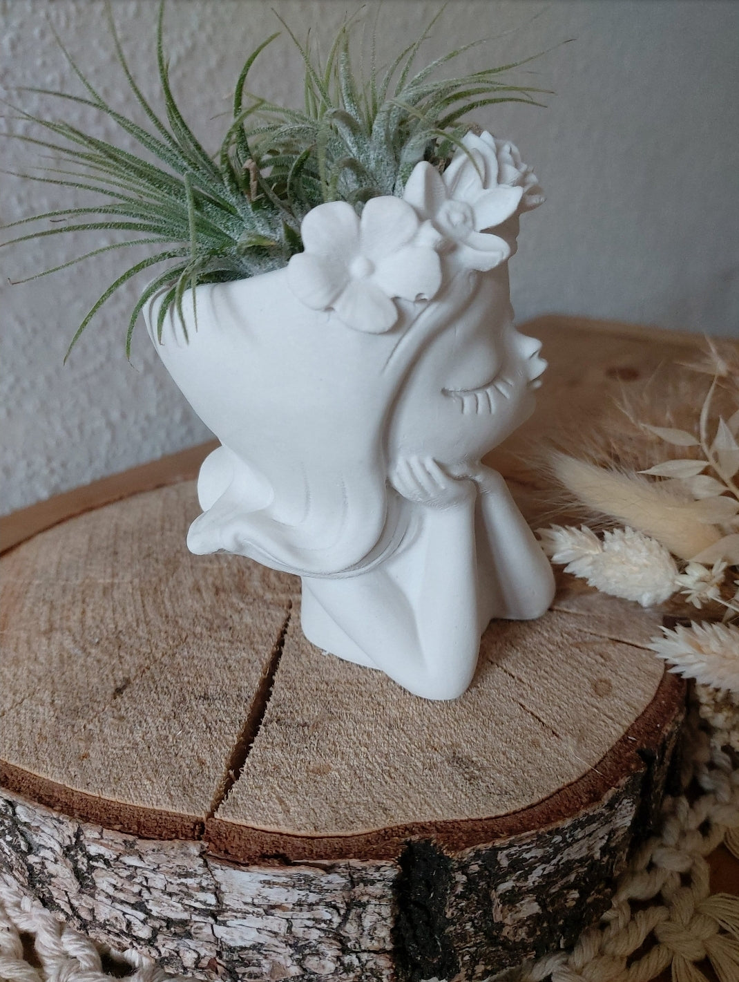 Raysin Vase, Blumenmädchen, Blumenvase, Mädchenkopf, Muttertag, Dekofigur, Trockenblumen, Wohndeko, Fensterdeko, Tischdeko - Makrameelilifee