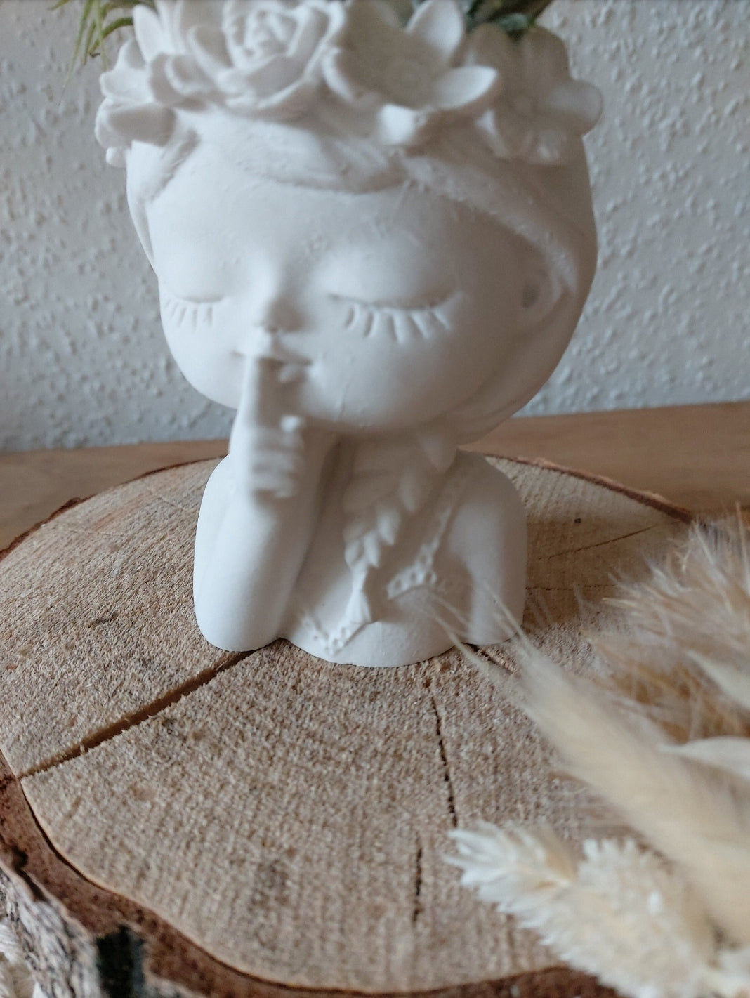 Raysin Vase, Blumenmädchen, Blumenvase, Mädchenkopf, Muttertag, Dekofigur, Trockenblumen, Wohndeko, Fensterdeko, Tischdeko - Makrameelilifee