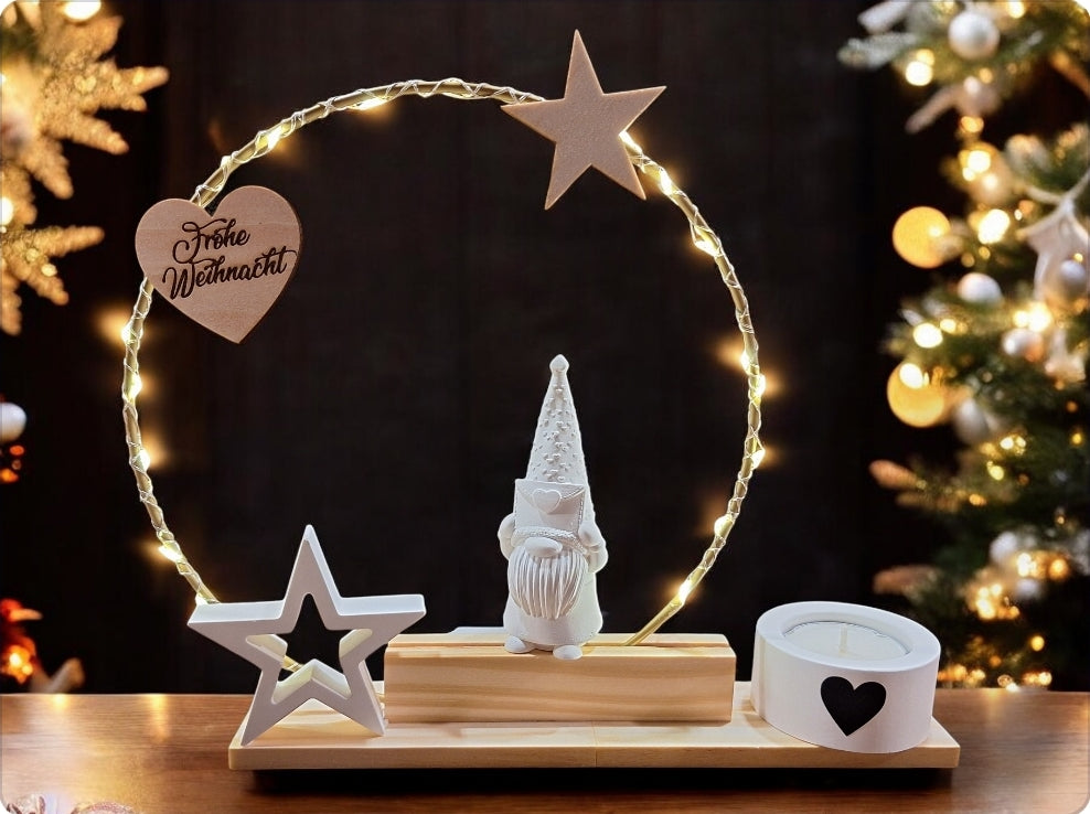 Weihnachten Geschenkset, Komplettset, Set mit Kerzenständer, Kerze, Wichtel und Stern, beleuchtet, Weihnachtsdeko, Fensterdeko, Advent - Makrameelilifee