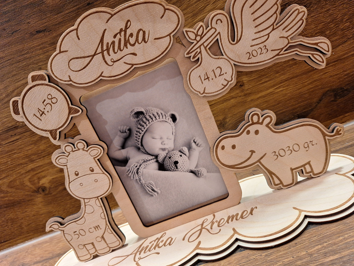 Geschenk zur Geburt | Bilderrahmen mit Geburtsdaten personalisiert | Bausatz Fotorahmen | Babyfoto | Babygeschenk mit Namen personalisiert - Makrameelilifee