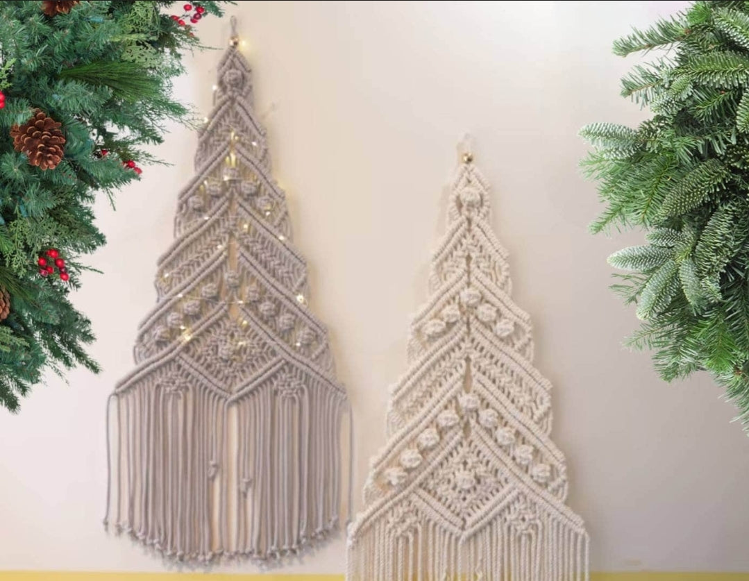 Einzigartige Makramee Wandbehänge Tannenbaum Christbaum mit Beleuchtung Weihnachten Boho - Makrameelilifee