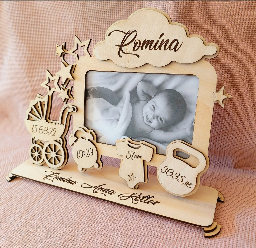 Geschenk zur Geburt | Bilderrahmen mit Geburtsdaten personalisiert | Bausatz Fotorahmen | Babyfoto | Babygeschenk mit Namen personalisiert - Makrameelilifee