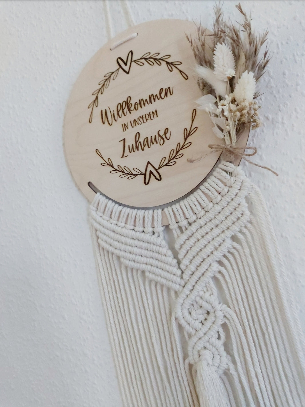 Makramee Türschild, Schild, Willkommen, mit Trockenblumen, Boho Style, Türkranz, Wandbehang, Makramee Schild, Willkommen Zu Hause - Makrameelilifee