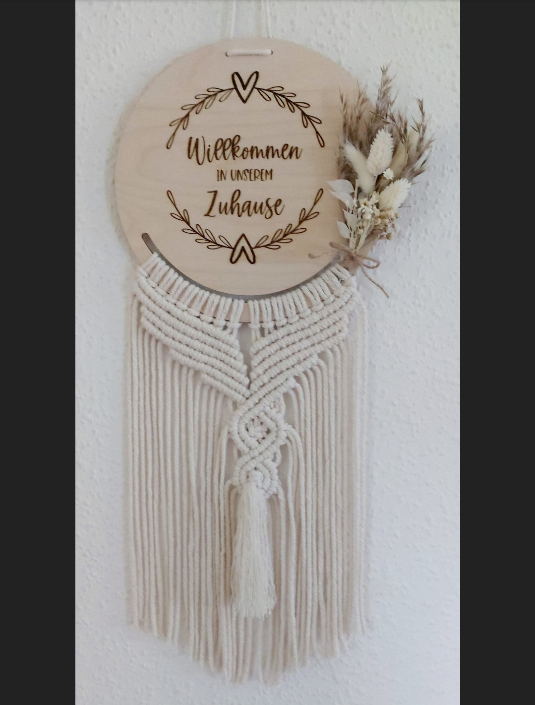 Makramee Türschild, Schild, Willkommen, mit Trockenblumen, Boho Style, Türkranz, Wandbehang, Makramee Schild, Willkommen Zu Hause - Makrameelilifee